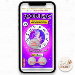 Carte à gratter sur téléphone thème Zodiaque pour une Annonce Surprise
