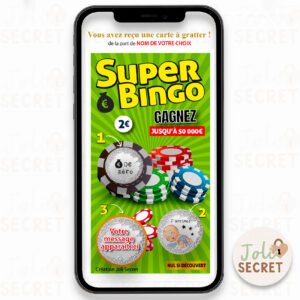 Carte à gratter grossesse - Ticket interactif "Super Bingo". Annonce magique et inoubliable.