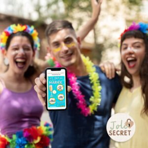 Team de la mariée, jeu défis à gratter sur smartphone sur l'écran. Animation ambiance enterrement de vie de jeune fille