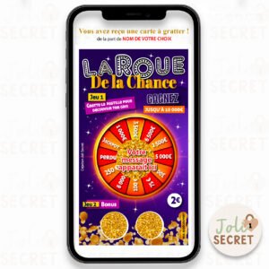 Jeu à gratter virtuel – Annonce Surprise Personnalisée : La Roue de la Chance. Un jeu virtuelle original pour annoncer ou faire vos plus belles demandes.