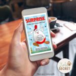 Famille surprise découvrant l'annonce grossesse via la carte numérique œuf.