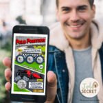 Carte numérique Pole Position version grattée tenue par un homme – message révélé- Jeu numérique tu vas être papa