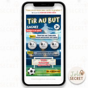 Carte à gratter annonce grossesse Papa Foot modèle Tir au But. Faites vos plus belles annonces surprises personnalisées facilement avec nos tickets à gratter virtuelles.