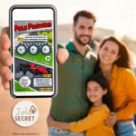 Jeu à gratter Pole Position tenu en main devant une famille – annonce personnalisée surprise