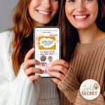 Les deux femmes (future mariée et témoin) découvrant la surprise de l'annonce personnalisée demande témoin numérique.