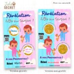 Carte numérique Gender Reveal Fille version grattée et non grattée.