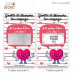 Galerie de comparaison : versions grattée et non grattée de la carte à gratter digitale d'annonce surprise.