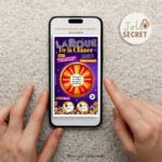 Jeu à gratter virtuel Roue de la Chance affiché sur smartphone pour l'annonce surprise. Annonce et demande témoin, parrain marraine. Grossesse. on va avoir un bébé