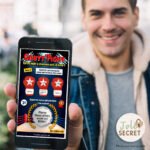 Un homme (destinataire) découvre l'annonce surprise sur son téléphone grâce au Ticket à gratter virtuel