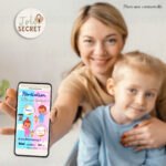 Mère et enfant découvrant l'annonce Gender Reveal Fille sur leur téléphone.