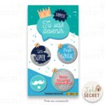 Gros plan sur les 3 pastilles de la Carte à gratter annonce Tonton (un SUPER, trop GÉNIAL)