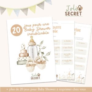 Kit de 20 jeux pour Baby Shower à imprimer. Idéal pour animer une Baby Shower, une fête de naissance ou encore une reveal gender. Passez un moment convivial avec nos jeux à imprimer immédiatement après votre achat. Kit de 20 jeux pour Baby Shower à imprimer