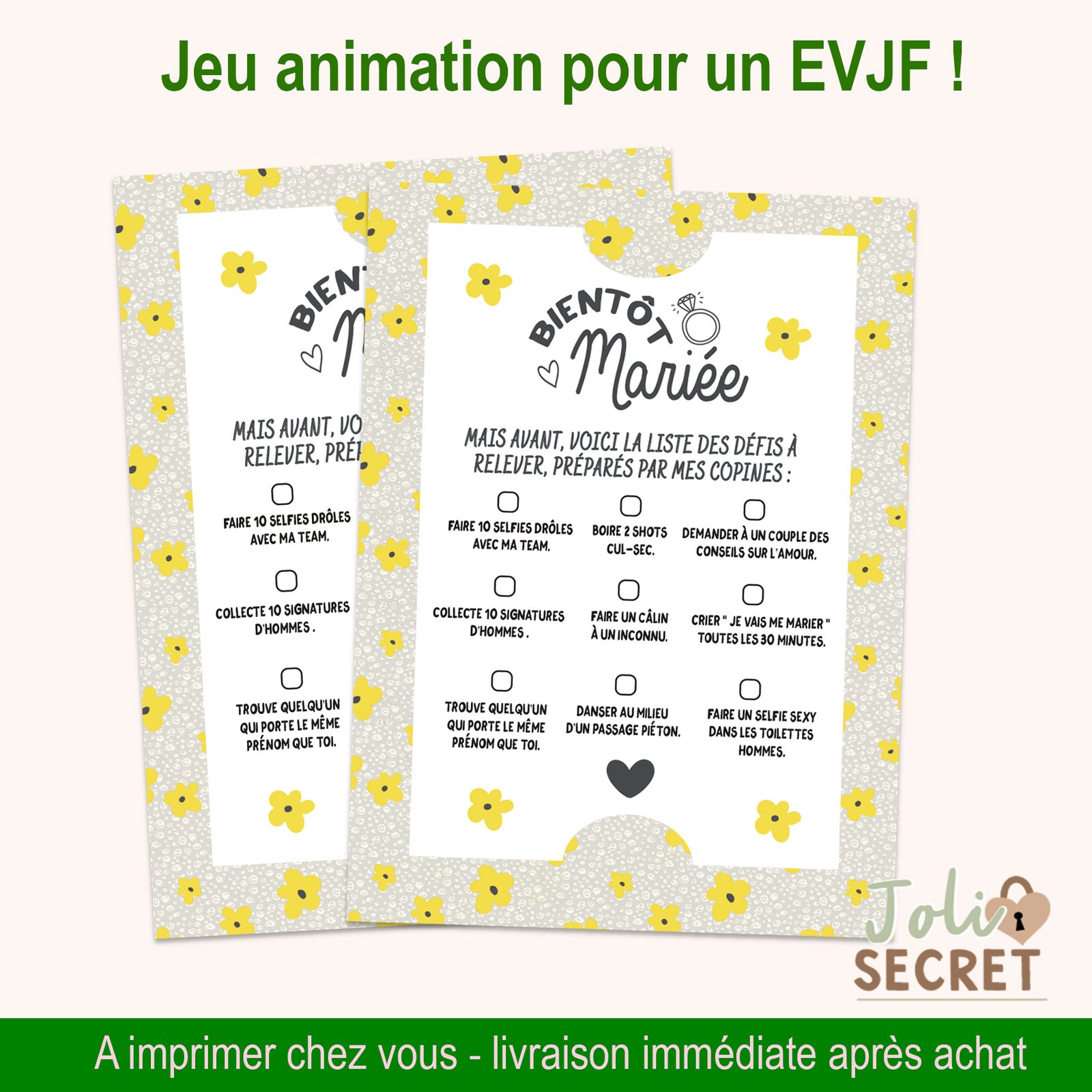 Jeu-EVJF-à-imprimer Jeu EVJF à imprimer – Carte "Défis de la Mariée – Image 1