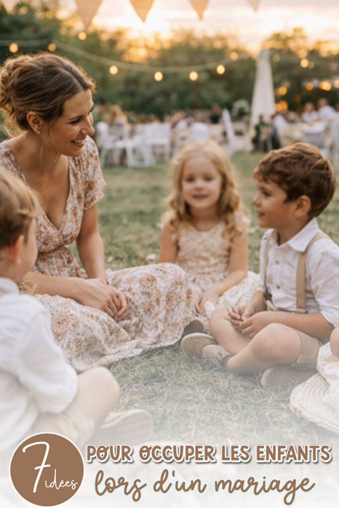 Enfants lors d'un mariage avec une nounou pour la réalisation d'activités. Idées activités mariage pour enfants.